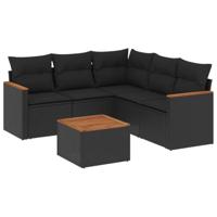 6-delige Loungeset met kussens poly rattan zwart - thumbnail