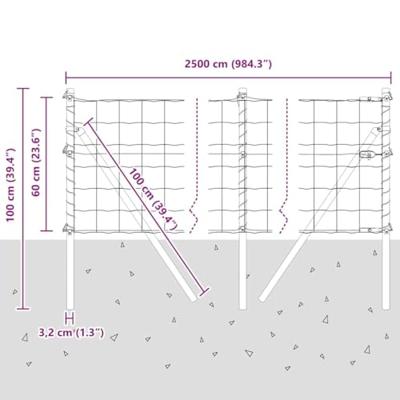 VidaXL Hek met paal zilver 0,6 x 25 m staal en pvc
