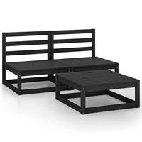 3-delige Loungeset massief grenenhout zwart - thumbnail