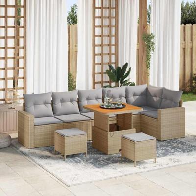 Tuinbankenset 9 pcs Beige poly rattan