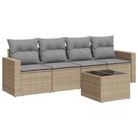 5-delige Loungeset met kussens poly rattan beige - thumbnail