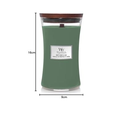 WoodWick Geurkaars Large Mint Leaves & Oak - 18 cm / ø 10 cm - Geurkaars in Glas - Houten Lont