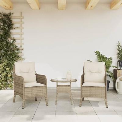 Tuinstoelen 2 st met kussens poly rattan beige - thumbnail