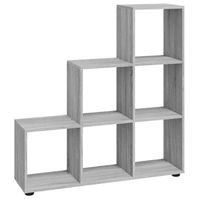 Boekenkast trapvormig 107 cm bewerkt hout grijs sonoma eiken