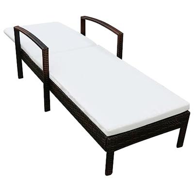 Ligbed met kussen poly rattan bruin