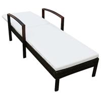 Ligbed met kussen poly rattan bruin - thumbnail