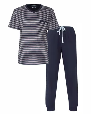 M.E.Q. Heren pyjama korte mouwen - lange broek - Grey stripe