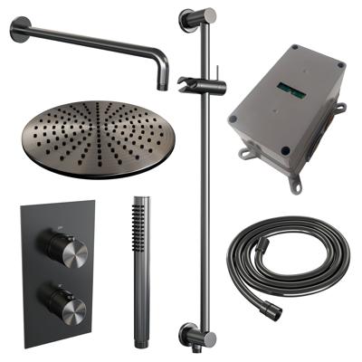 Regendoucheset Inbouw Brauer Gunmetal Edition Thermostatisch 30 cm met 3-Weg Omstelling, Gebogen Wandarm, Glijstang en Staaf Handdouche Geborsteld Regendoucheset Inbouw Brauer Gunmetal Edition Thermostatisch 30 cm met 3-Weg Omstelling, Gebogen Wandarm, Glijstang en Staaf Handdouche Geborsteld