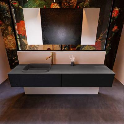 Badkamermeubelset Mondiaz Erin 200 cm met 2 Lades met RIDGE Wastafel Links Dark grey met 1 kraangat Greeploos Mat Urban