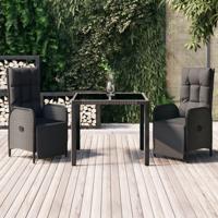 3-delige Tuinset met kussens poly rattan zwart - thumbnail