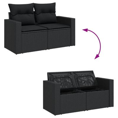 9-delige Loungeset met kussens poly rattan zwart
