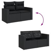 9-delige Loungeset met kussens poly rattan zwart - thumbnail