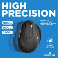 Ergonomische muis - Draadloos - Bluestork - Optisch - 1200 dpi - 6 knoppen - PC / MAC - thumbnail