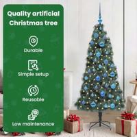 VidaXL Kunstkerstboom met verlichting en ballenset groen 150 cm pet - thumbnail