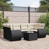 7-delige Loungeset met kussens poly rattan zwart - thumbnail