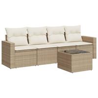 5-delige Loungeset met kussens poly rattan beige - thumbnail