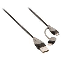 Bandridge bbm39400b10 2-in-1 data en oplaadkabel usb micro-b male + lightningadapter - a male 1.00 m zwart - thumbnail