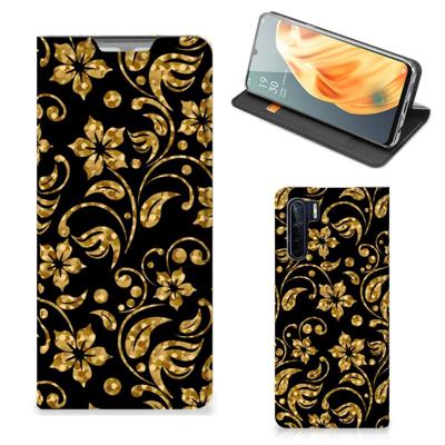 OPPO Reno3 | A91 Smart Cover Gouden Bloemen OPPO Reno3 | A91 Smart Cover Gouden Bloemen