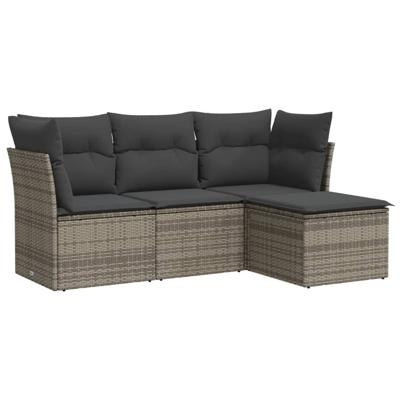 5-delige Loungeset met kussens poly rattan grijs