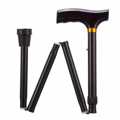 Opvouwbare wandelstok | Houten handvat | Hoogte: 74 - 84 cm | Zwart | PR30120-BKS