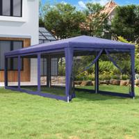 Partytent met 8 mesh zijwanden 3x9 m HDPE blauw - thumbnail