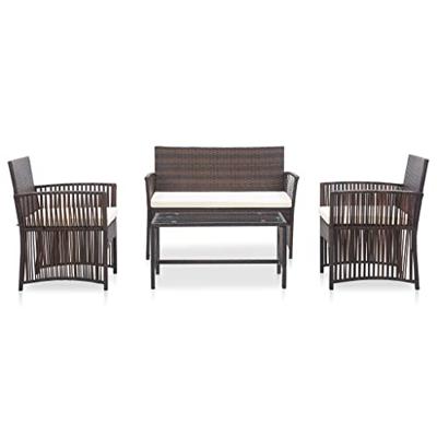 4-delige Loungeset met kussens poly rattan bruin 4-delige Loungeset met kussens poly rattan bruin