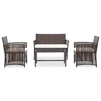 4-delige Loungeset met kussens poly rattan bruin - thumbnail