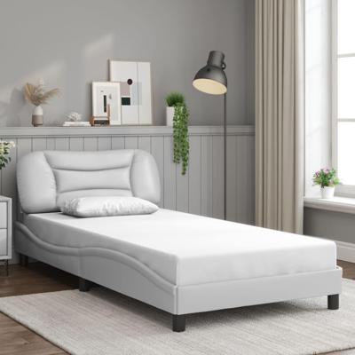 Bedframe met hoofdbord kunstleer wit 100x200 cm