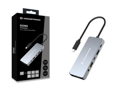 Conceptronic DONN22G notebook dock & poortreplicator Bedraad USB 3.2 Gen 2 (3.1 Gen 2) Type-C Grijs