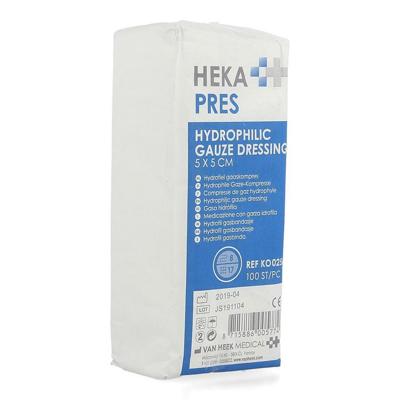 Hekapres Gaas Hydrof. 5x5cm 8lag. 100