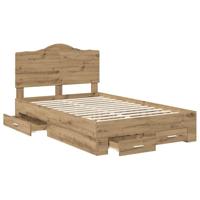 Bedframe met hoofdeinde Artisan Eiken 135 x 190 cm Bewerkt hout - thumbnail
