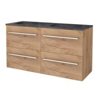 Badmeubelset BWS Salt 120x46cm Met Grepen 4 Lades Met Wastafel Hardsteen 2 Kraangaten Whisky Oak - thumbnail