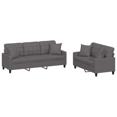 2-delige Loungeset met kussens kunstleer grijs - thumbnail