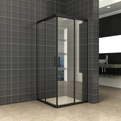 Skyline hoekinstap cabine met 2 schuifdeuren 900 x 900 x 2000 x 8 mm nano helder glas/mat zwart