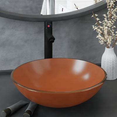 VidaXL Wastafel met kraan en pop-up afvoer gehard glas bruin VidaXL Wastafel met kraan en pop-up afvoer gehard glas bruin