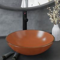 VidaXL Wastafel met kraan en pop-up afvoer gehard glas bruin - thumbnail