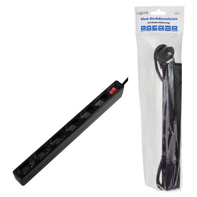 LogiLink LPS232B Stekkerdoos met schakelaar 6-voudig Zwart Eurostekker 1 stuk(s)