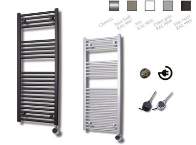 Elektrische Design Radiator Sanicare Plug & Play 111,8x60 cm Inox Look 730 Watt Met Chroom Thermostaat Links Sanicare