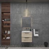 Badkamermeubelset Gliss Design Hera Mat Zwart 70cm 2 Laden Licht Grijs Eiken (Keuze Wastafel) - thumbnail