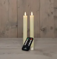 Anna&apos;s Collection LED dinerkaars flame effect ribbel 23 cm ivoor 2 stuks - thumbnail