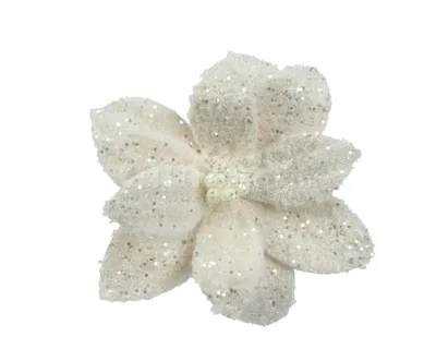 Kerstornament Bloem Clip Kunstbont Crème Ø28cm