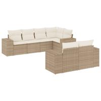 7-delige Loungeset met kussens poly rattan beige - thumbnail