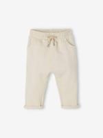 Babybroek uit molton voor jongens zandbeige - thumbnail