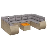 10-delige Loungeset met kussens poly rattan beige - thumbnail