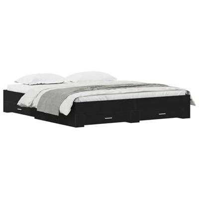 Bedframe met lades Zwart eiken 180 x 200 cm Bewerkt hout