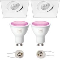 GU10 Inbouwspot Set - Mat Wit - Inbouw Vierkant - Trimless - Kantelbaar - Philips Hue - White and Color Ambiance - Bluetooth - Pragmi Nivas Pro - 150mm - thumbnail
