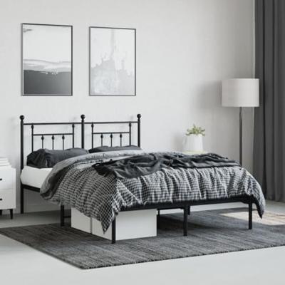 Bedframe met hoofdbord metaal zwart 140x200 cm