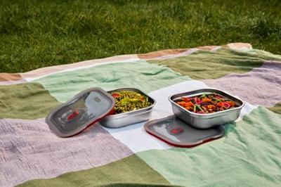 Zwart+Blum Stalen Voedselbox Vierkant - 195x189x58mm - Grijs/Rood Zwart+Blum Stalen Voedselbox Vierkant - 195x189x58mm - Grijs/Rood