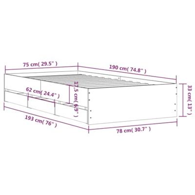Bedframe met lades bewerkt hout gerookt eikenkleurig 75x190 cm