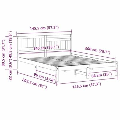 Bedframe met hoofdeinde Wit 140 x 200 cm Massief grenenhout